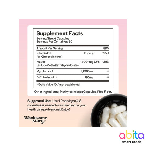 Wholesome Story Myo D'Chiro Inositol With MTHF Folate + Vitamin D3 En Cápsulas
