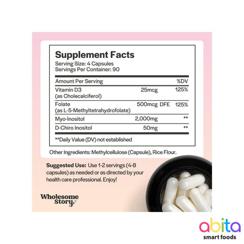 Wholesome Story Myo D'Chiro Inositol With MTHF Folate + Vitamin D3 En Cápsulas