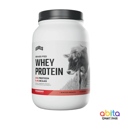 Bottle of Protein Levels Whey Strawberry Flavor Honduras