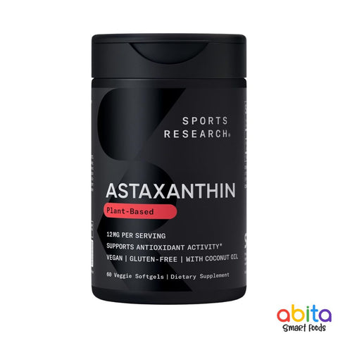 One bottle of Sports Research Vegan Icelandic Astaxanthin 12mg with Organic Coconut Oil | Vegan Certified & Non-GMO Project Verified Dietary Supplement - 60 Veggie Softgels (2 Month Supply)