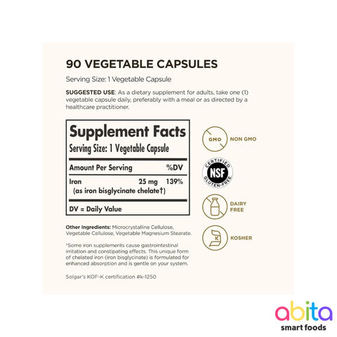 Solgar Gentle Iron (Iron Bisglycinate) 25 MG