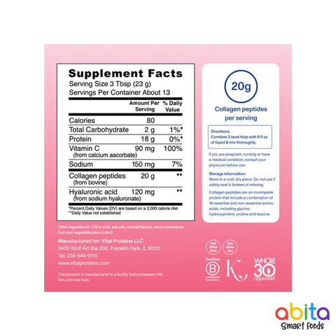 Vital Proteins Strawberry Lemon Collagen Peptides Advanced + Hyaluronic Acid + Vitamin C