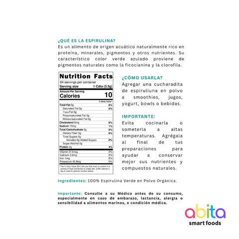 Abita Smart Foods Organic Spirulina Green